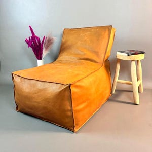 Handmade Leather Lounger Bean Bag Chair | Moroccan Floor Seating | Genuine Leather Lounge Chair for Reading Nook & Boho Living Room