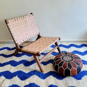 Customized Natural Woven Leather Accent Chair - Modern Lounge Chair - Solid Walnut & Genuine Leather Armless Chair - Scandinavian Side Chair