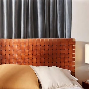 Woven Leather Headboard – Wall Mounted Bed Headboard for King, Queen, Full & Twin – Handmade Wood and Leather Headboard, Natural, Tan, Brown