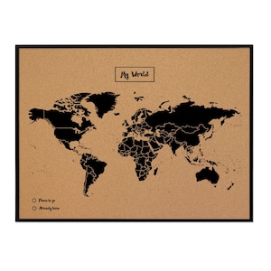 Quadro de cortiça com mapa mundi emoldurado 60x90cm