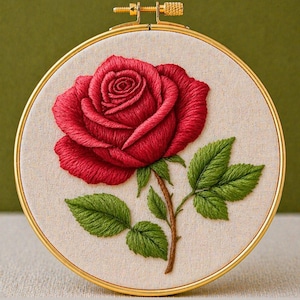 Rose Embroidery Pattern PDF Digital file Beginner Friendly Red Flower Hoop Art Printable Template Needlework Wall Art Instant Download