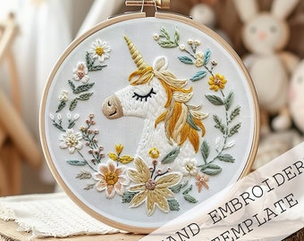 Unicorn embroidery, Horse Embroidery Pattern, Fantasy, Floral Design, Magical embroidery, Modern Hand Embroidery Pattern, Digital PDF file