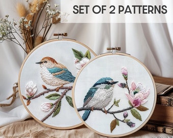 Birds Bundle, Set of 2 Birds embroidery template, Spring birds, spring crafts, Embroidery template, Digital file, Hand Embroidery, hoop art