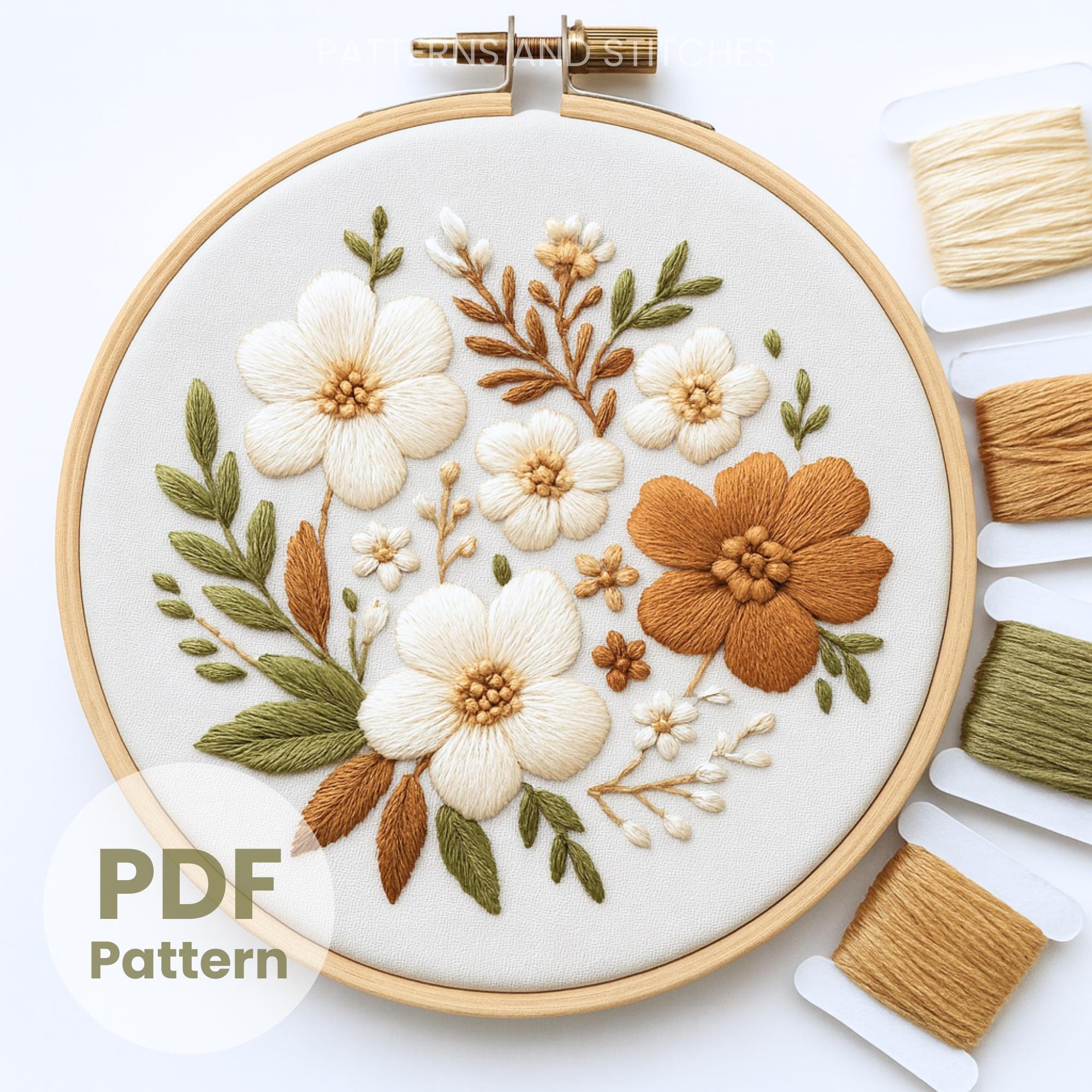 Boho Floral Embroidery Pattern, 6 Sizes, DIY Stitch, Hoop Art (PDF) - Etsy