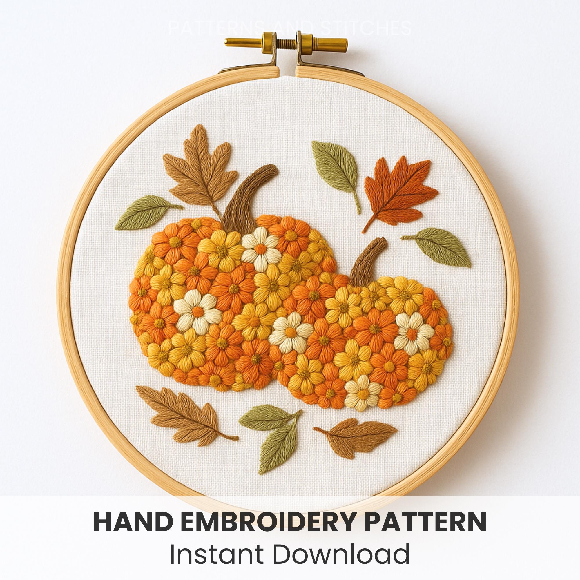 Floral Pumpkin Embroidery Pattern: Fall Flowers Motif (PDF Digital ...