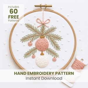 Szablon do haftu świątecznego „Holly Bauble”: wzór ornamentu kwiatowego, do natychmiastowego pobrania (szablon PDF)