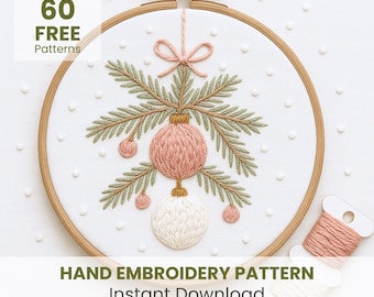 Holly Bauble Christmas Embroidery Template: Floral Ornament Pattern, instant download (PDF template)