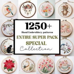 WHOLE SHOP BUNDLE!! 1250+ Embroidery Patterns, All Current And Future Designs, Mega Discount, Lifetime Access, Hand Embroidery Bundle Deal