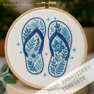 Summer Vibes Embroidery Pattern, Flip flop Hand Embroidery, Beach embroidery, Digital Download,Sea Embroidery, Beach Lover, Ocean Embroidery