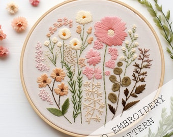 Flax Floral Embroidery Pattern: Botanical Embroidery - (PDF +