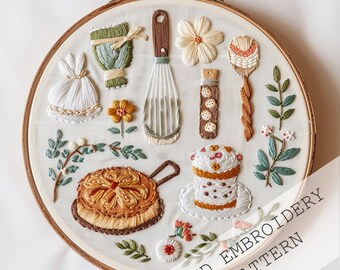 Cocina de bordado dulce, patrón PDF de bordado digital a mano, Patrón de bordado a mano, Descarga digital, Decoración de cocina, Bordado de panadería