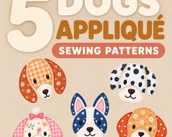 Dog Applique Sewing Pattern Bundle, 5 Printable Patchwork Puppy Templates, Scrap Fabric Animal PDF + SVG, craft project pattern