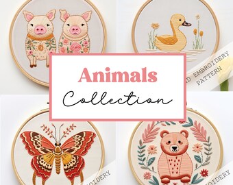 Animals Embroidery Patterns: Mini Bundle Pack, idea gift (PDF Instant Download)