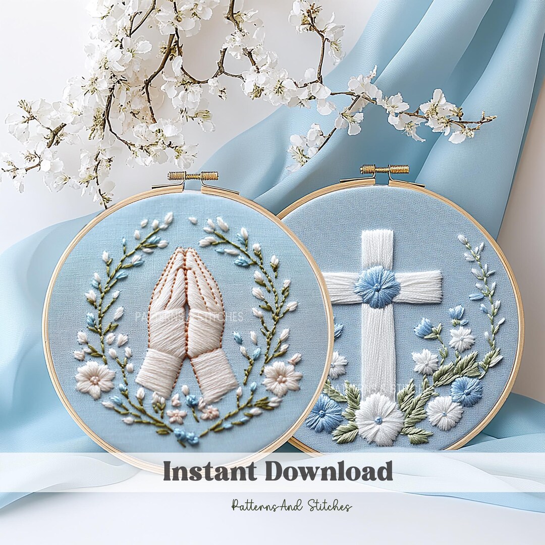 Baptism Embroidery Pattern for Boys, Hand Stitch Digital Template, Baby ...