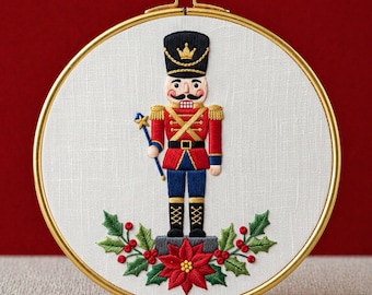 Nutcracker Soldier Embroidery Pattern Instant Download Christmas Hoop Art PDF Holiday Character Needlework Nordic Design Grandma hobbies DIY
