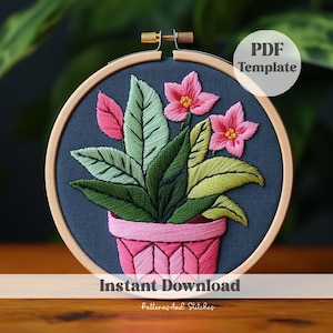 Potted Flowers Hand Embroidery Pattern, Home Embroidery Design, Floral Nature Embroidery, Botanical Embroidery, Pretty Floral Embroidery