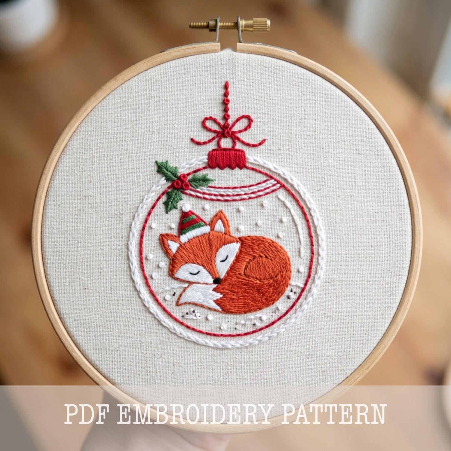 Fox Embroidery Pattern PDF Digital Download Christmas Bauble Hoop Art ...