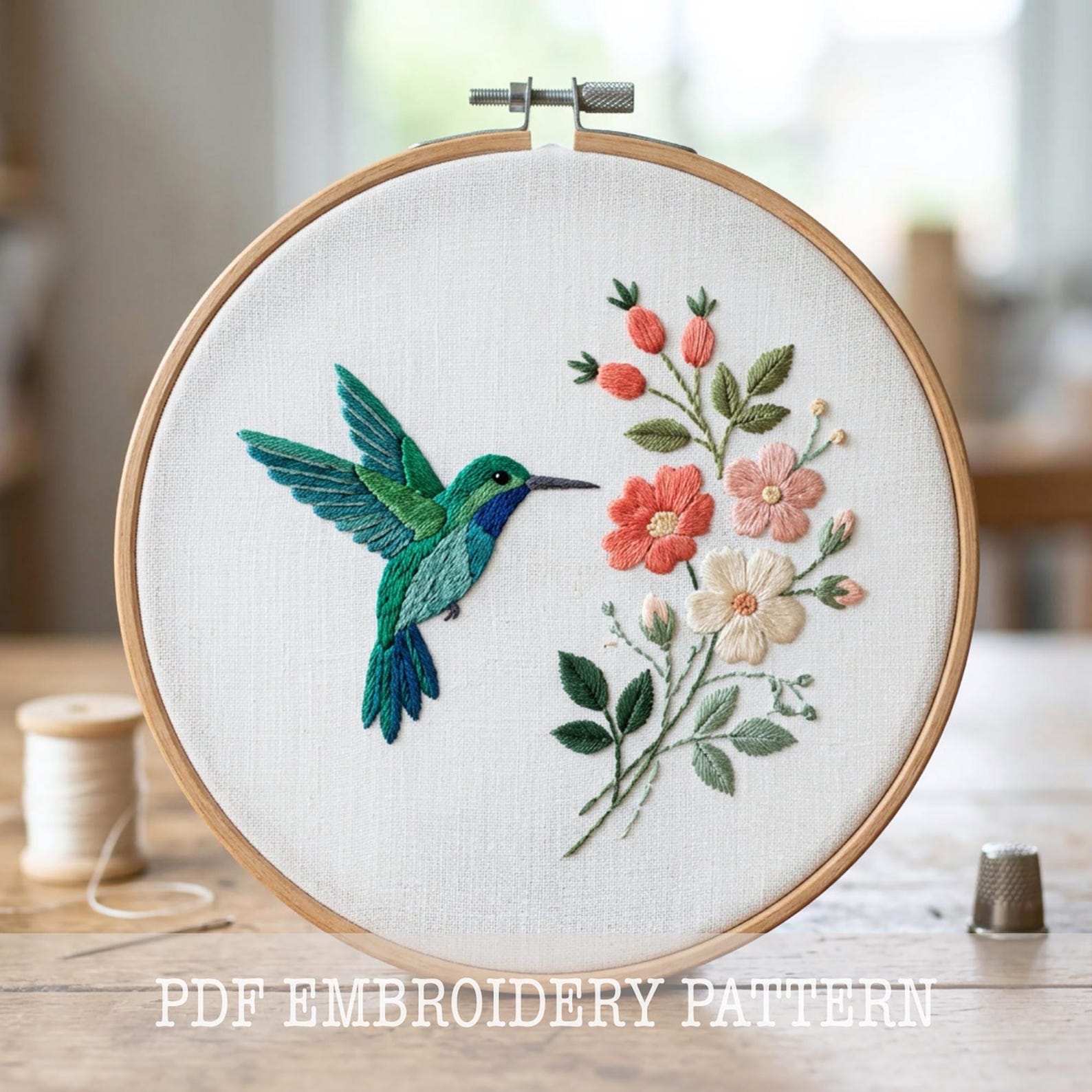 Hummingbird Hand Embroidery Pattern: DIY Textile Art, Minimalist (PDF ...