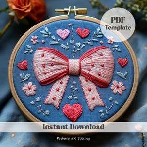 Hand embroidery, Pink Coquette Bow, Beginner Embroidery, PDF Pattern, Basic Embroidery, Stitches file, Embroidery Pattern, Digital Download