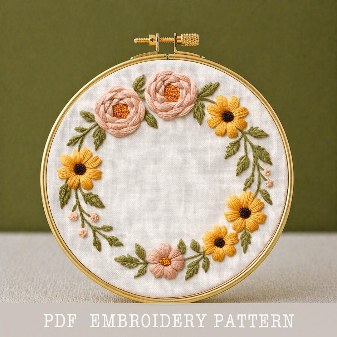 Floral Wreath Embroidery Pattern PDF Digital Download Botanical Hoop ...