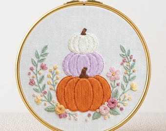Handborduurpatroon pastel pompoenen: herfstknutsels voor beginners (pdf-patroon), direct download