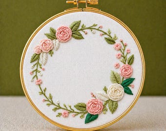 【ライラックさま】vintage picture ❀お花とフラワーベースの刺繍絵 ライラックリース刺繍パターン：花柄、デジタルファイル（PDFデジタル
