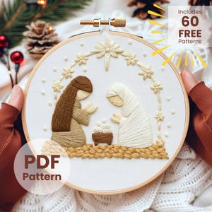 Christmas Nativity Embroidery Pattern: 6 Sizes, Beginner friendly, Manger design (PDF Pattern)