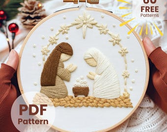 Christmas Nativity Embroidery Pattern: 6 Sizes, Beginner friendly, Manger design (PDF Pattern)