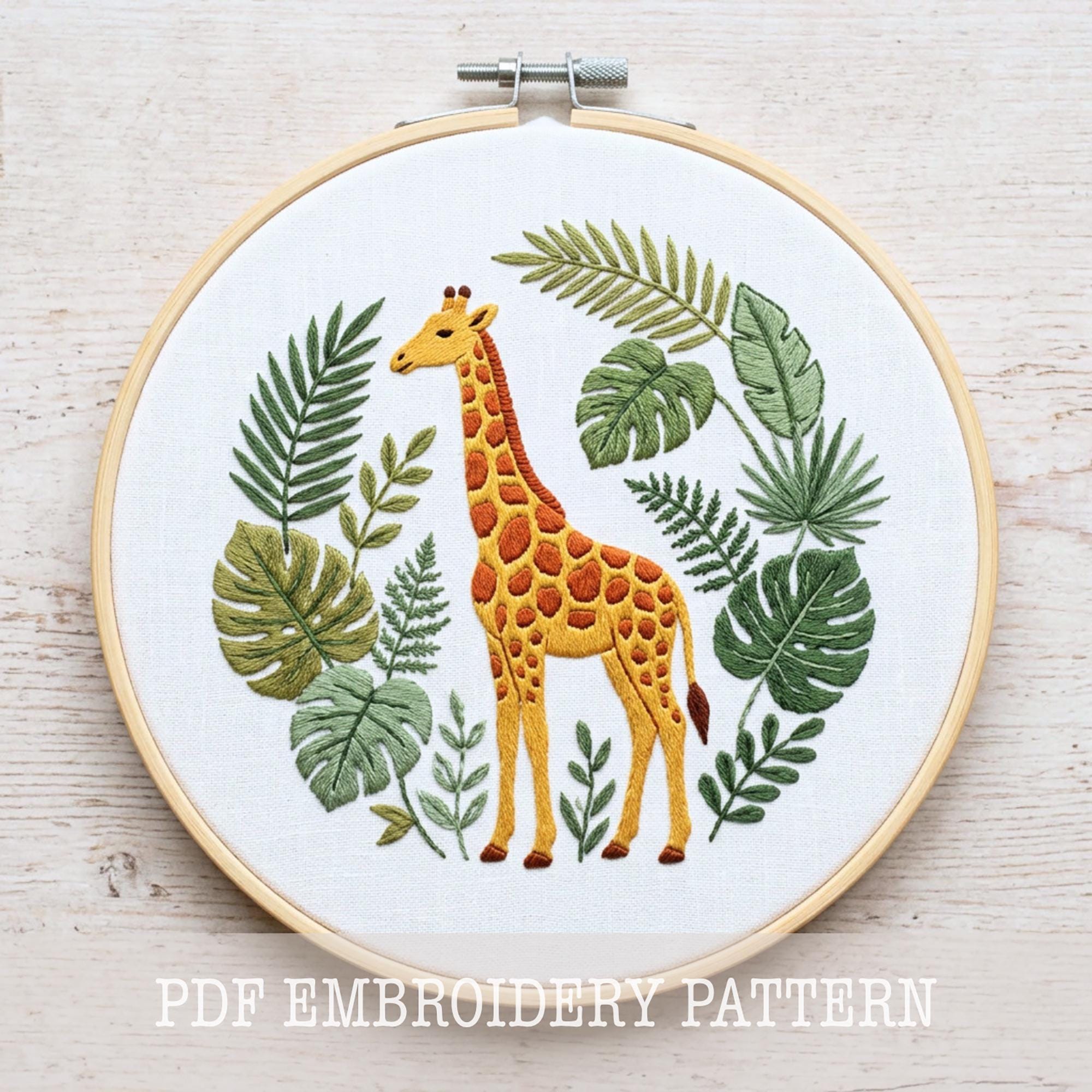 (A^^):ハンドメイド　ダーニング刺繍指人形　ライオン・キリン・カピバラ キリンの手刺繍デザイン：サファリ動物アート、簡単クラフト（PDF