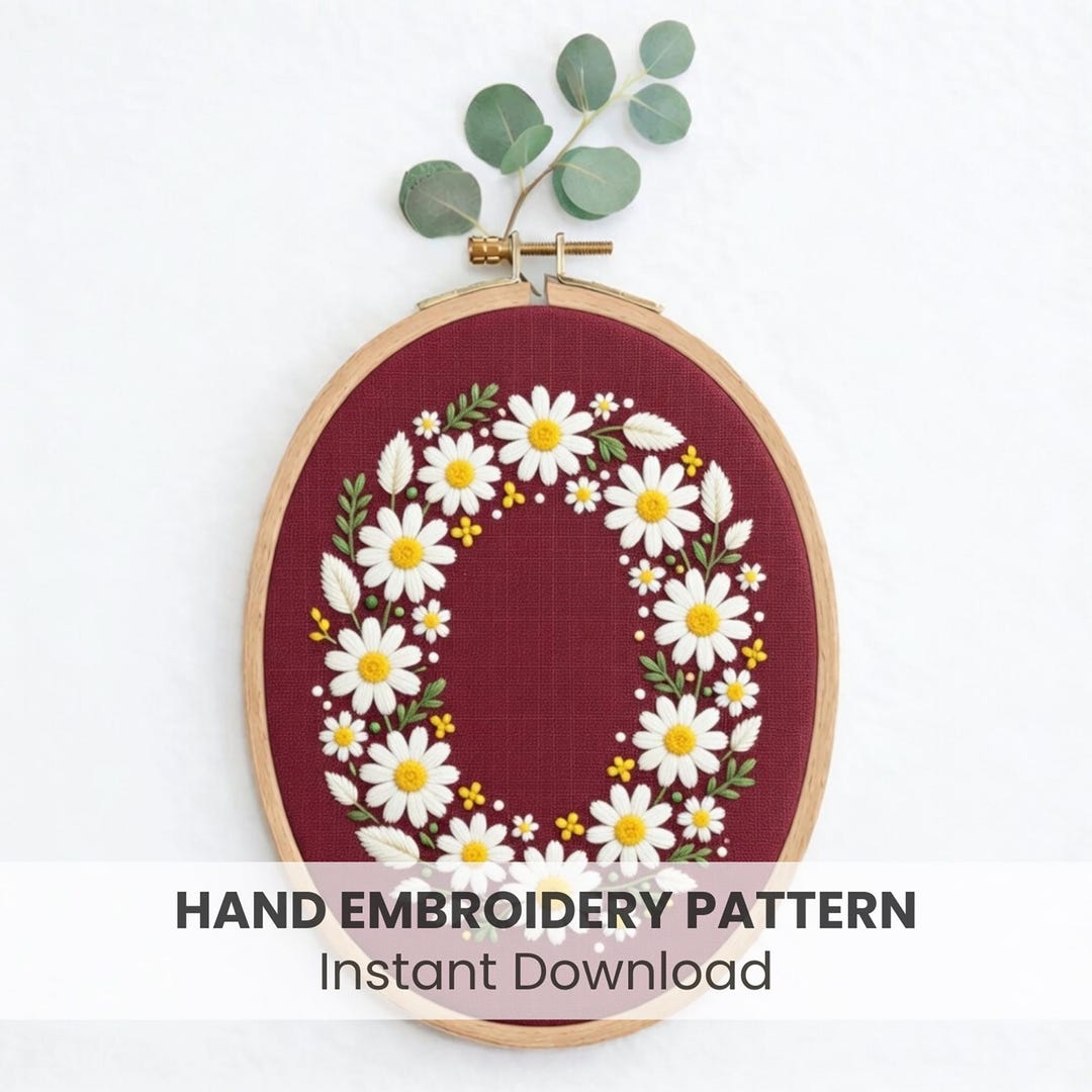 Vintage Daisies Wreath Hand Embroidery Pattern | Elegant Botanical Hoop ...