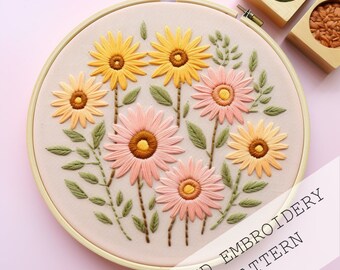 ひまわりの絵の刺繍 お花の刺繍]#3 ひまわり - YouTube