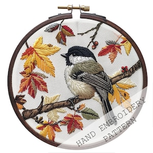Autumn Embroidery Pattern, Beginner Embroidery, PDF embroidery pattern, Autumn Embroidery pattern, Bird Embroidery pattern, Woodland wreath