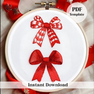 Red Bow Embroidery, PDF template, Girly Embroidery, Beginner Embroidery, PDF Pattern, Hand Embroidery, DIY Embroidery, Coquette Embroidery