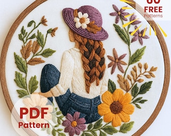Floral Lady Embroidery Pattern, Boho Flower Head Woman, Hand Embroidery, PDF Digital Download, DIY Hoop Art, Flower Head Girl, creative art