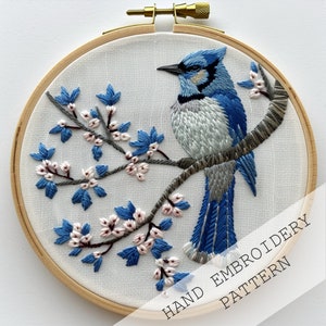 Set of 3 Blue Jay Birds Embroidery template, Digital Pattern, Instant Download DIY Embroidery, Hoop Art, Hand Embroidery, Cute Nursery Decor image 2