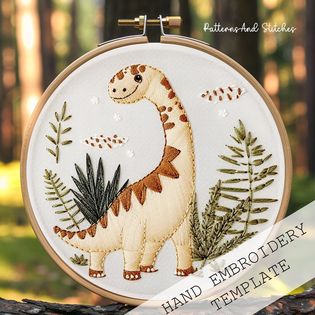 Dino Floral Hand Embroidery Pattern: Kids Room Decor, Nursery