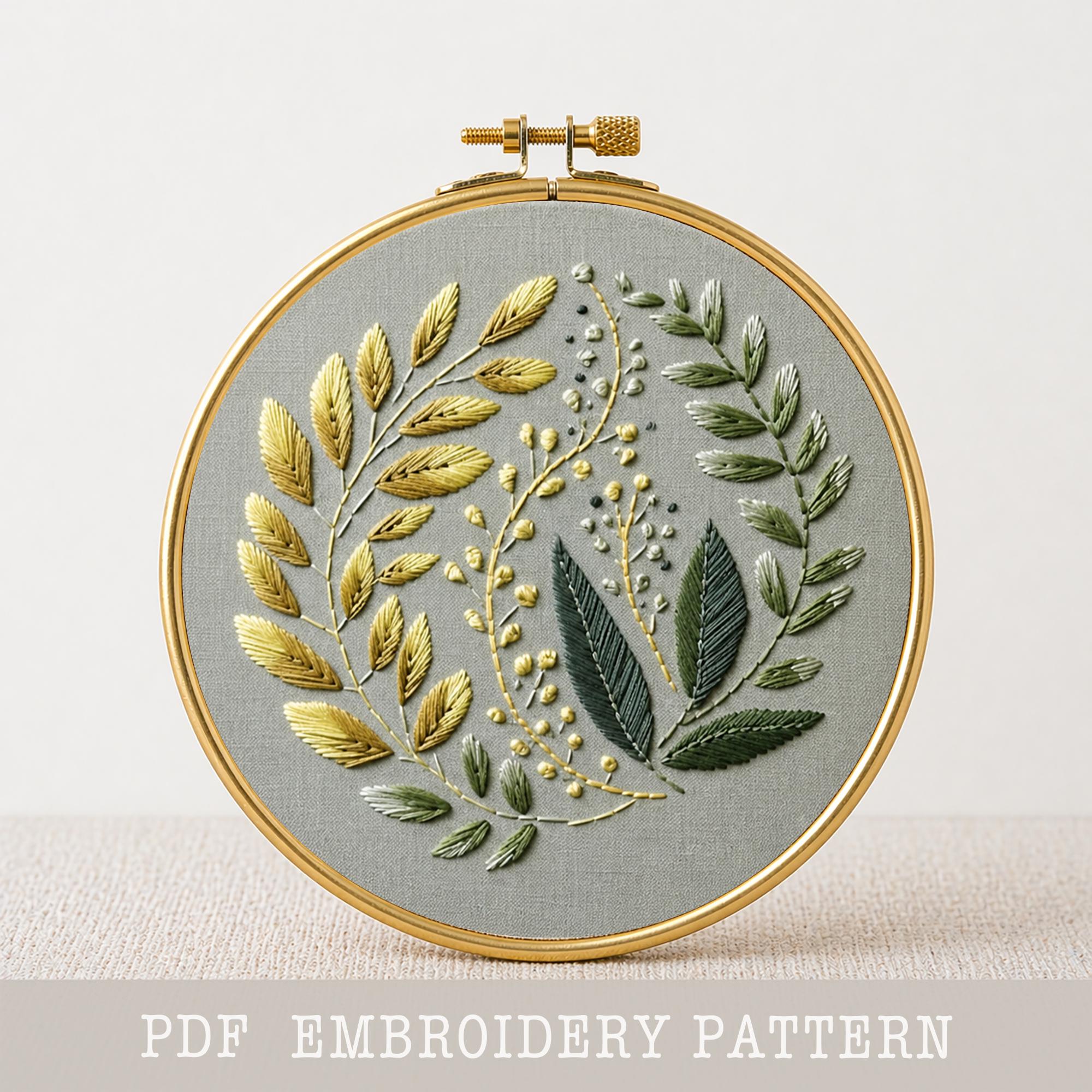 Botanical Leaves Hand Embroidery PDF Pattern: Easy DIY Hoop Art ...
