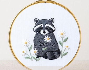 Raccoon Embroidery Pattern: Floral Animal Design (Digital Download)