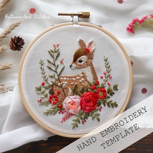 Baby Deer Embroidery Template, Instant Download, Fawn Embroidery, Woodland Animal Embroidery, Cute Kids Embroidery, Deer Embroidery Design