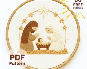 Nativity Scene Hand Embroidery Pattern, Christmas Manger, Minimal art (PDF)