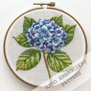 Blue Hydrangea Flower Embroidery, Hand Embroidery, Flower Pattern, Birthday Gift, Needlework, Hoop Art, gift for mom, creative embroidery