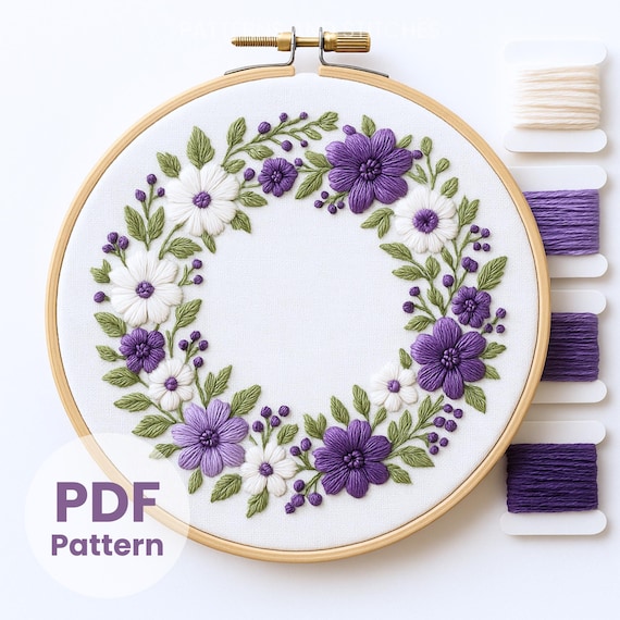 【ライラックさま】vintage picture ❀お花とフラワーベースの刺繍絵 刺繍図案（ライラック） 編み図・パターン Rana. 通販 12281695