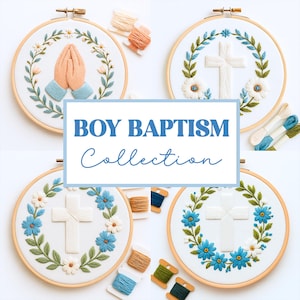 Boys Baptism Embroidery Pattern Bundle: Blue Religious Designs for gift (PDF Download)
