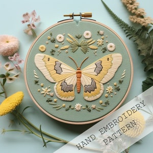 Folk art Butterfly embroidery, Butterfly Fields embroidery, digital download, butterfly embroidery, embroidery pattern, creative stitching