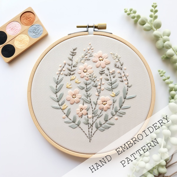 Patrón de bordado de ramo de flores, ideal para principiantes, regalo artístico (descarga en PDF)