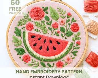 Watermelon Embroidery PDF Pattern Download, Cute Fruit Decor, Watermelon Embroidery PDF Design, Farm Embroidery Design, Cute Kitchen Decor