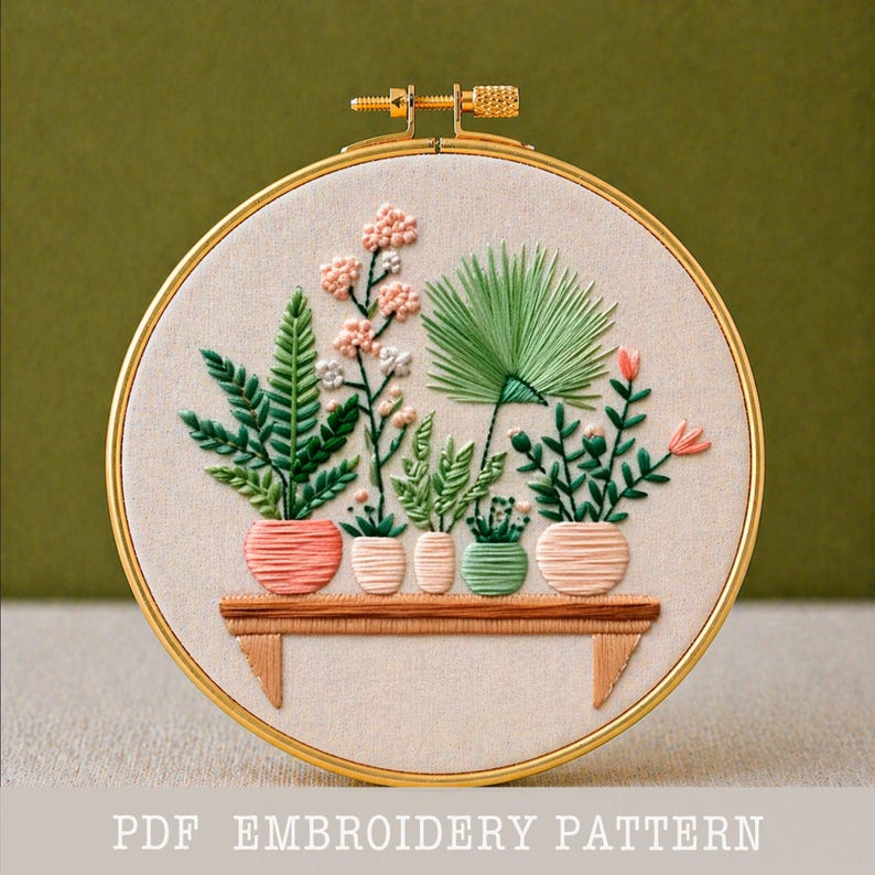 Houseplant Embroidery PDF Pattern, Modern Botanical Design, Home Decor ...