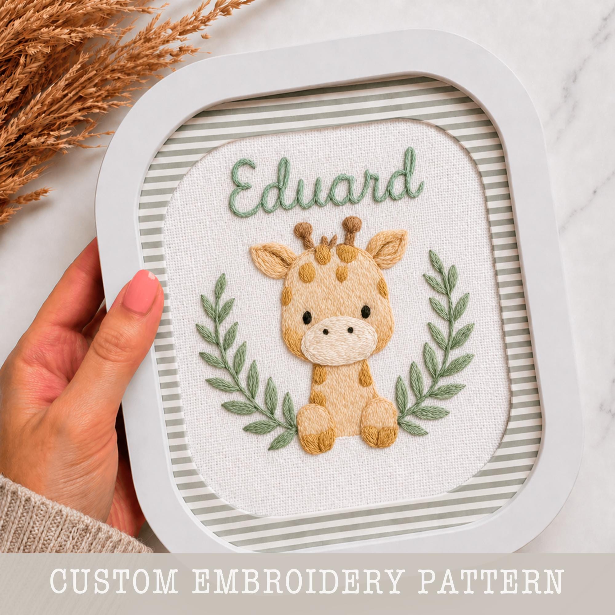 Custom Giraffe Embroidery Pattern: Personalized Nursery Decor (PDF