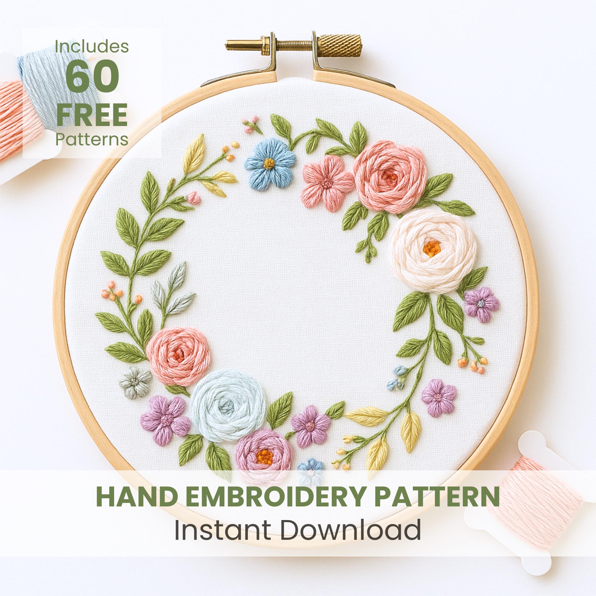 Bordado floral para principiantes, diseño de corona floral, diseño de otoño, bordado a mano con vegetación, plantilla de bordado digital en PDF, bordado a mano
