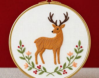 Holiday Deer Embroidery Pattern PDF Digital Download Woodland Stag Hoop Art Beginner Friendly Winter Nature Christmas Craft Hand Stitch